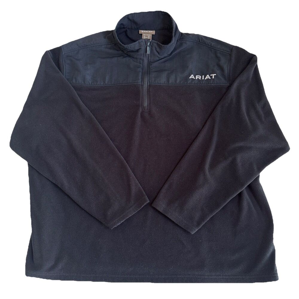 Big Mens Ariat Basis 2.0 Black Fleece 1/4 Zip Pullover Sweatshirt Size 3X